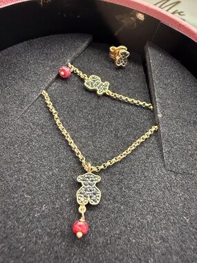 Tous Rose 18K Gold Vermeil Necklace and Bracelet with Spinel and Ruby Bear Motif
